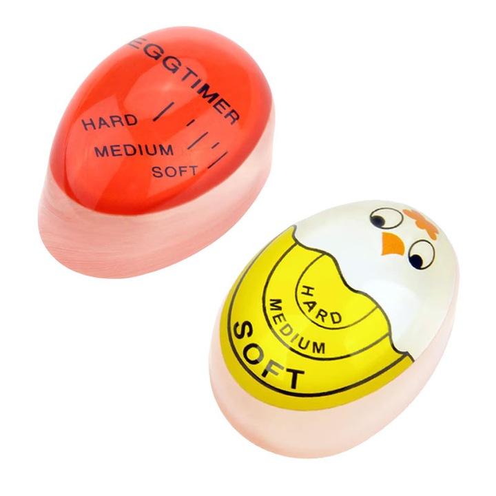 Set 2 cronometre pentru oua, indicator de duritate, rosu/galben, 9.5x5.5x4cm