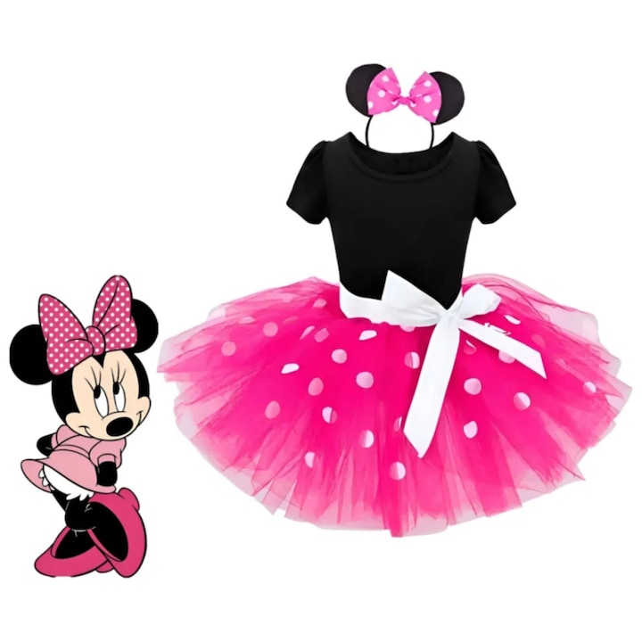 Costum carnaval fetite rochita tutu cu urechi Minnie petrecere tematica Disney pentru serbare sedinta foto tematica surpriza pentru pasionate outfit pentru Halloween petrecere ziua dnastere, roz,110cm