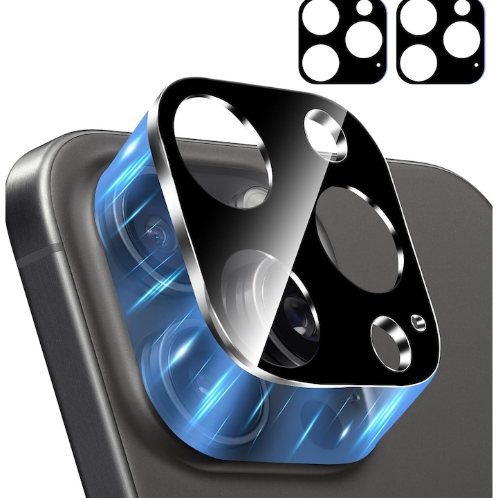 Комплект от 2 протектора от закалено стъкло за обектива, съвместими с iPhone 14 Pro/14 Pro Max, iPhone 15 Pro/15 Pro Max - защита за задната камера, MUDG, HD 9H, за защита на обектива, черни