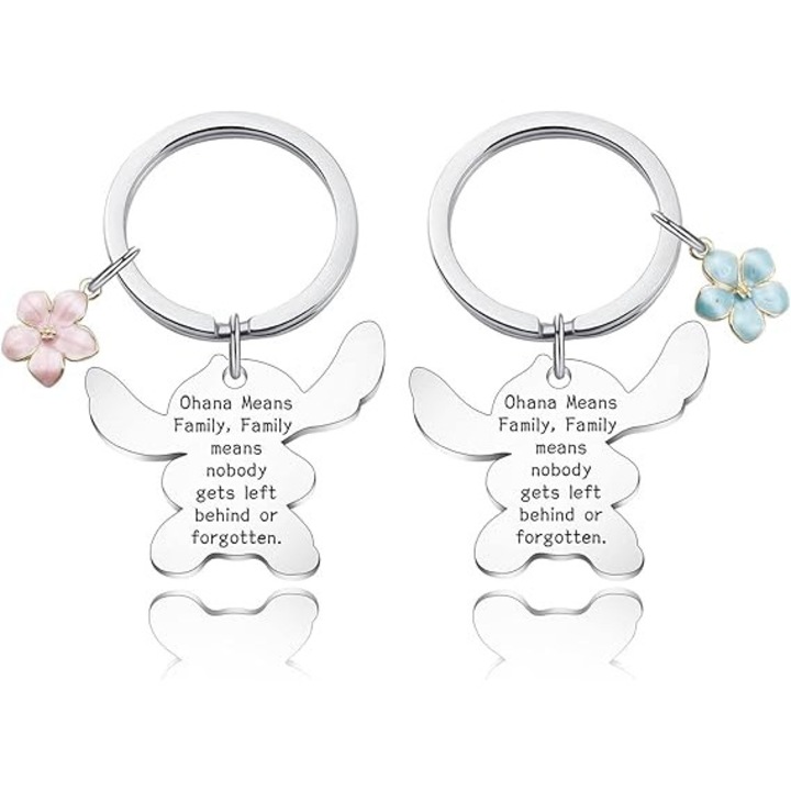 2 db-os családi kulcstartó készlet, NIAWECAN, rozsdamentes acél, 4x2,6cm, hibiszkusz virág medál 1,5cm, többszínű