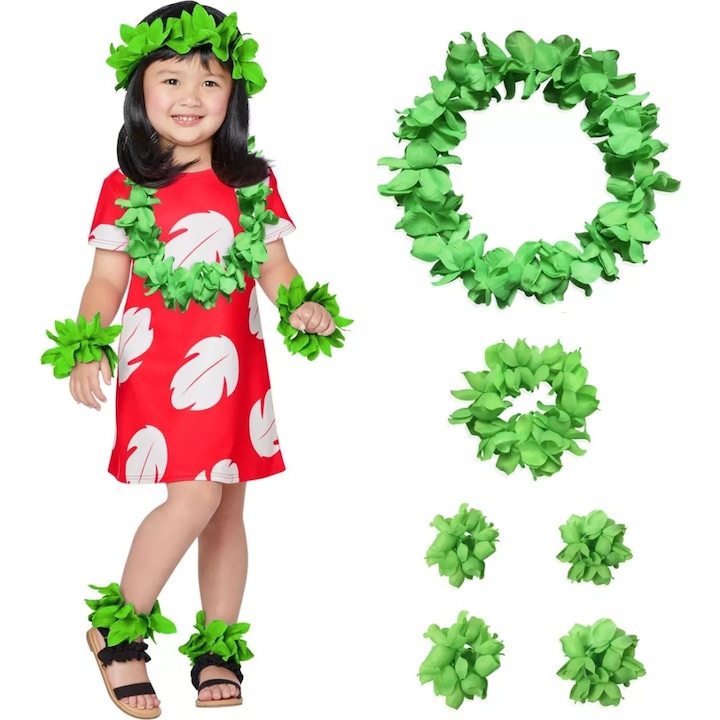 Costum Lilo dans Hawaii copii traditional tematic Disney Lilo petrecere Lilo carnaval cu flori tropicale serbare carnaval serbare scolara Halloween foto tematica stil tropical,130cm