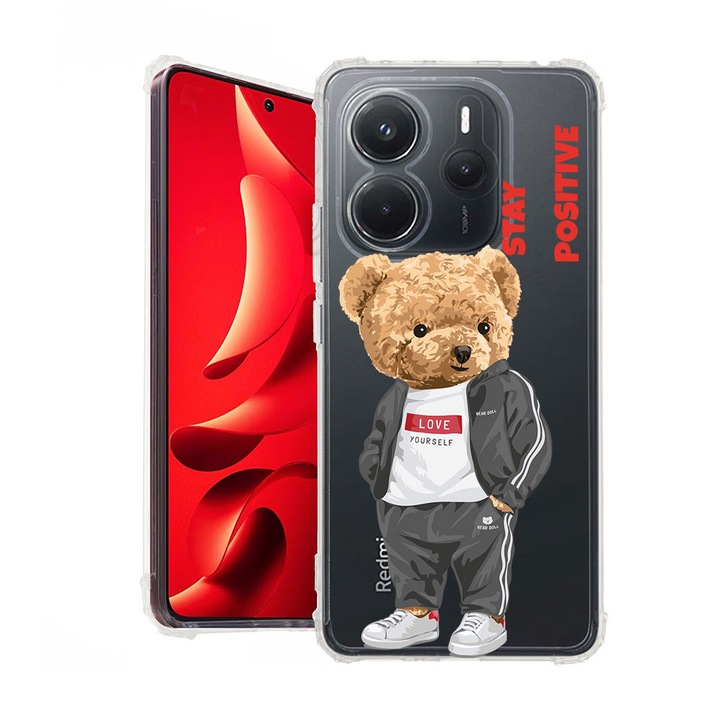 BestCase® Husa pentru Xiaomi Redmi Note 14 5G, Anti Shock 1.5MM, Stay Positive - Teddy Bear, Protectie camera, ecran si colturi, 1938401 AS 926