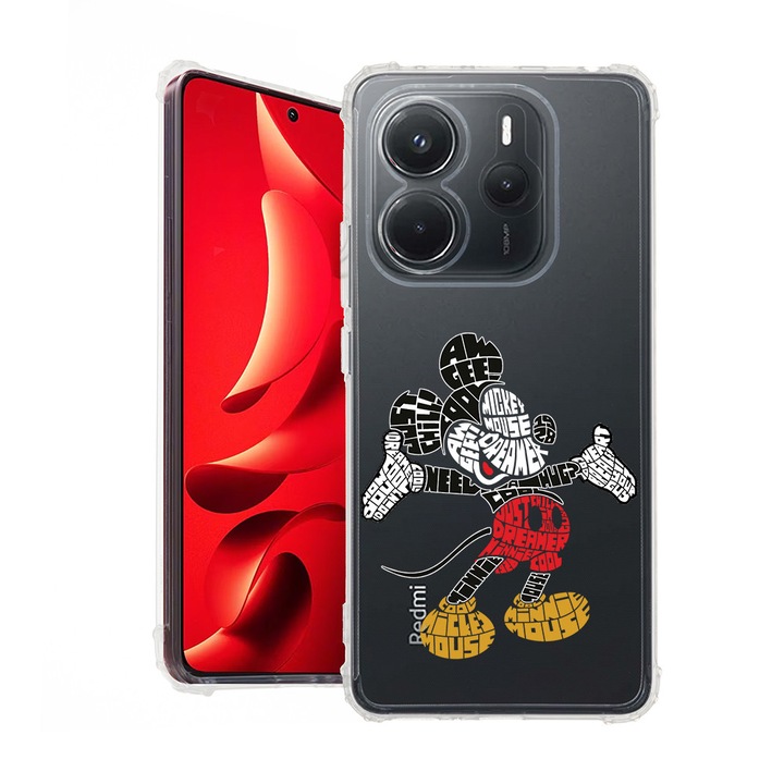 BestCase Anti Shock 1.5MM telefontok, kompatibilis modell Xiaomi Redmi Note 14 5G, Calligraphy Mickey Mouse, Air Cushion Technology, 1938401 AS 1525