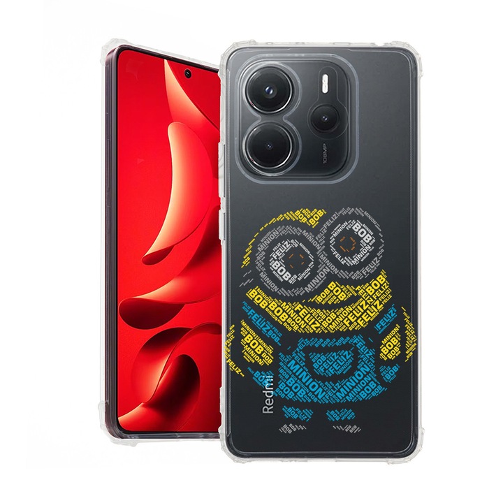 BestCase® Husa pentru Xiaomi Redmi Note 14 5G, Anti Shock 1.5MM, Calligraphy Minion, Protectie camera, ecran si colturi, 1938401 AS 1538