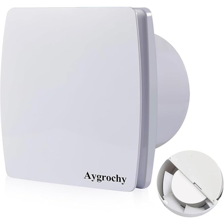 Безшумен вентилатор 150 мм със сензор за влажност и таймер, възвратна клапа за кухня, баня, гараж, Бял