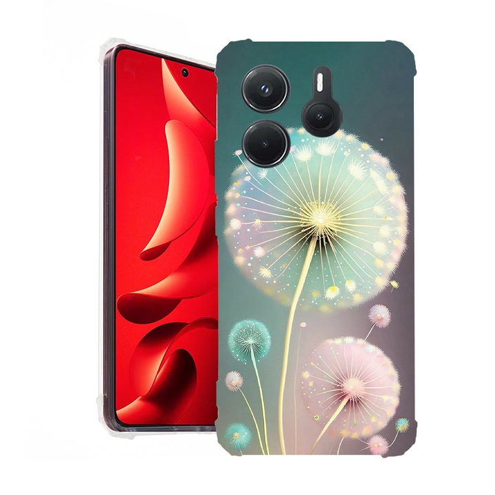 BestCase® Husa pentru Xiaomi Redmi Note 14 5G, Anti Shock 1.5MM, Green Dandelion, Protectie camera, ecran si colturi, 1938401 AS 1143