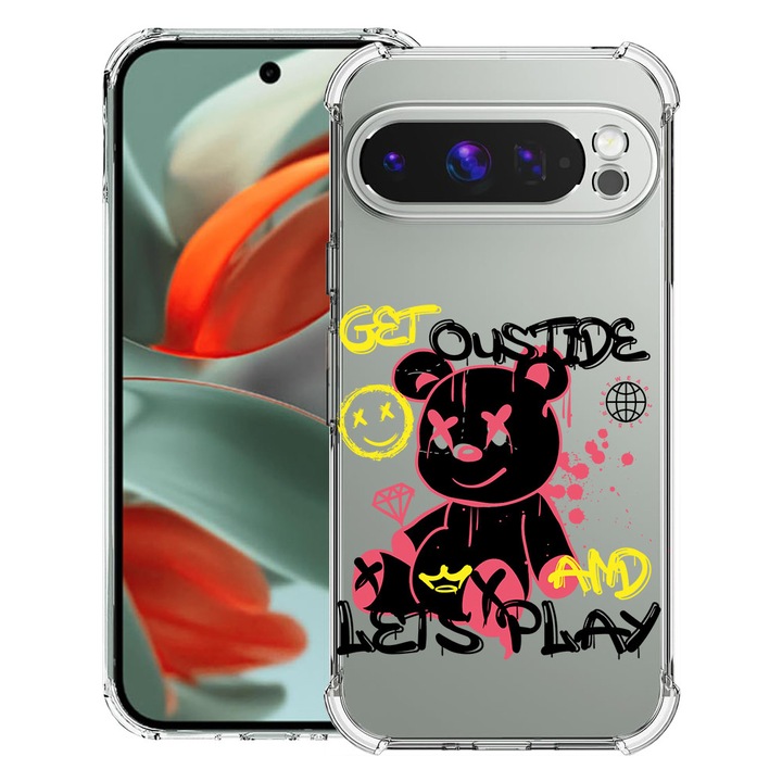 BestCase Anti Shock 1.5MM telefontok, kompatibilis modell Google Pixel 9 Pro XL, Teddy Bear Lets Play, Air Cushion Technology, 1946015 AS 1554