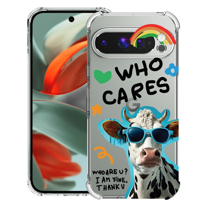 BestCase® Husa pentru Google Pixel 9 Pro XL, Anti Shock 1.5MM, Cool Cow - Who Cares?, Protectie camera, ecran si colturi, 1946015 AS 975