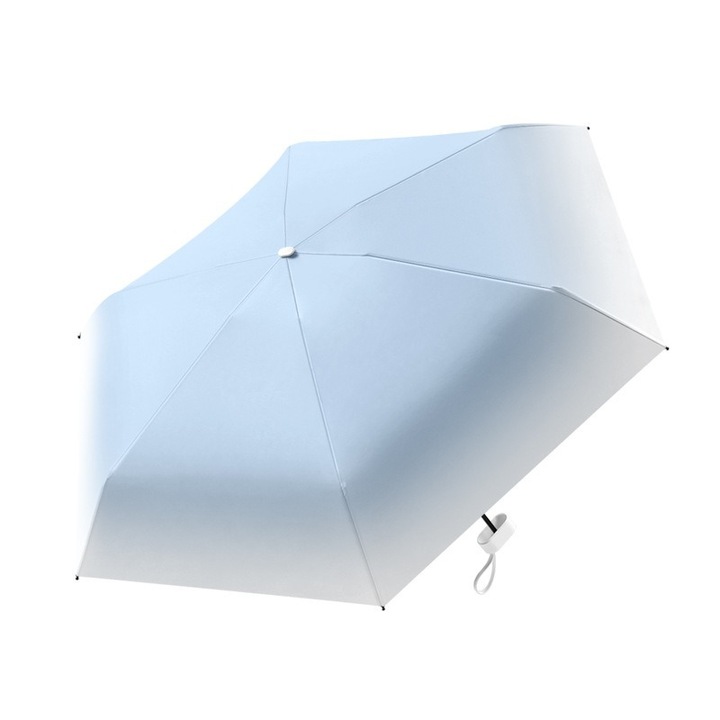 Összecsukható és hordozható mini esernyő, eső és UV védelem, nap/eső védelem, összecsukott méret 17 x 5 cm, 230g, Sky Blue - [Flat Five Fold Gradient napvédő esernyő] 6 Bones