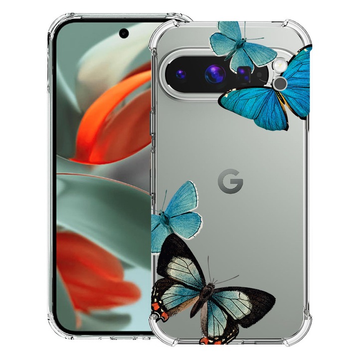 BestCase® Husa pentru Google Pixel 9 Pro XL, Anti Shock 1.5MM, Beautiful Blue Butterflies, Protectie camera, ecran si colturi, 1946015 AS 991