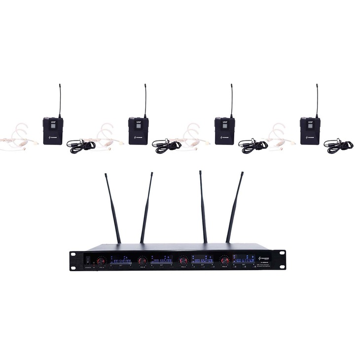 Set Microfon radio Thunder U-4008 4HT UHF (4 buc CLIP + 4 microfon HEAD) + carcasa