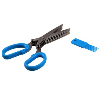 Foarfeca verdeturi cu dispozitiv de curatare cu 5 lame din otel inoxidabil, albastru, FMD014 Foarfeca verdeturi cu dispozitiv de curatare cu 5 lame din otel inoxidabil, albastru, FMD014