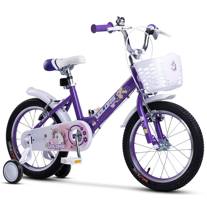 Gyermek MTB kerékpár 20"-os kerekekkel, V-fékekkel, edzőkerekekkel, lila, Rich Baby Kids Sport Bike 7/10 éves korig - 120-135 cm között