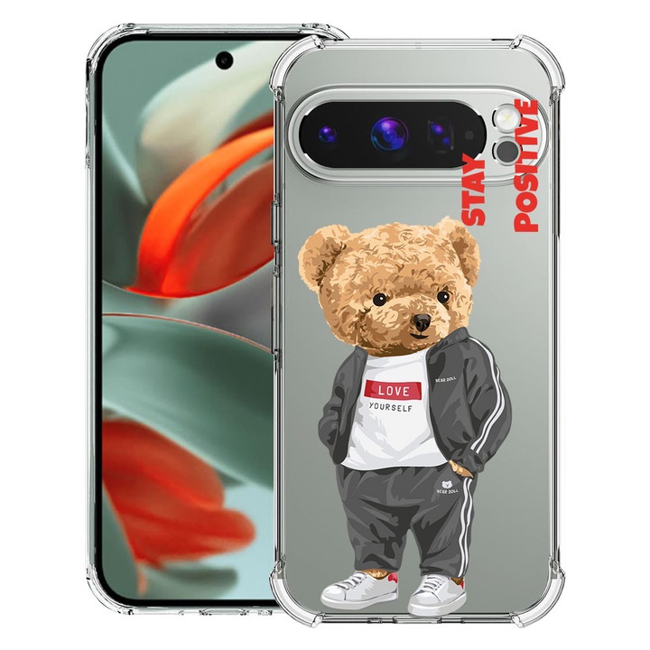 BestCase® Husa pentru Google Pixel 9 Pro XL, Anti Shock 1.5MM, Stay Positive - Teddy Bear, Protectie camera, ecran si colturi, 1946015 AS 926