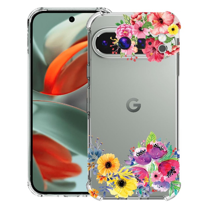 BestCase® Husa pentru Google Pixel 9 Pro XL, Anti Shock 1.5MM, Flowers, Protectie camera, ecran si colturi, 1946015 AS 56