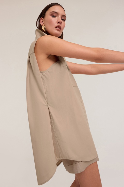 Motivi, Camasa supradimensionata fara maneci din bumbac, Maro nisip