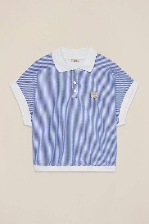 Oltre, Tricou polo cu model in dungi, Alb/Albastru deschis