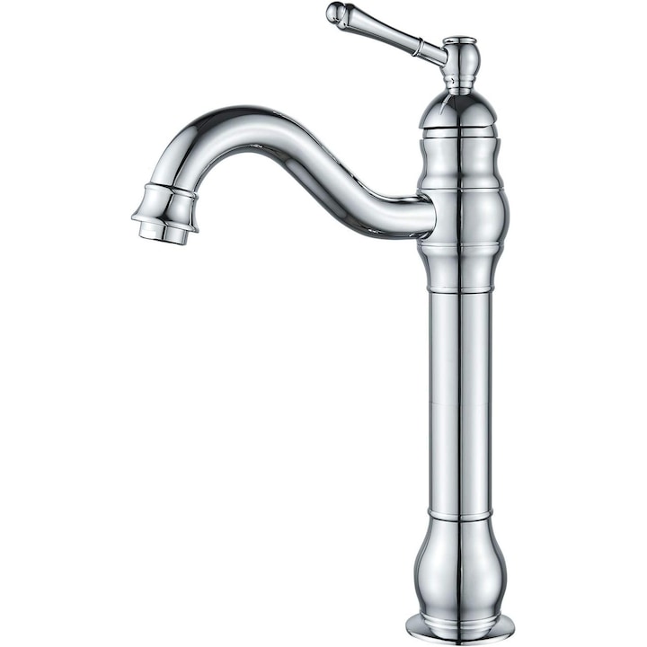 Magas fürdőszobai csaptelep, 360°-ban forgatható, mosdópultra szerelhető, horganyzott sárgaréz, retró, méretek: 41x21x71 cm