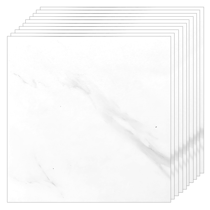 24 darabos nagyméretű Teno® öntapadós márvány padlólap készlet, 4, 86 ​​m² fedettség, újrafelhasználható, erős ragasztóval, tapadásmentes, vízálló, modern megjelenésű, 45 x 45 cm, gyöngyfehér