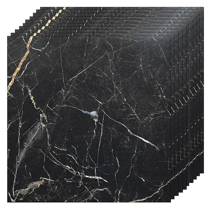 24 darabos nagyméretű Teno® öntapadós márvány padlólap készlet, 4, 86 ​​m² lefedettség, újrafelhasználható, erős ragasztó, tapadásmentes, vízálló, modern megjelenés, 45 x 45 cm, mormota fekete