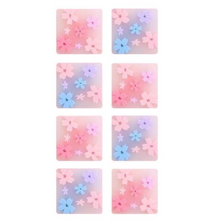Комплект от 8 гумички от PVC с дизайн на цветя Сакура, 3.5x3.5x1см