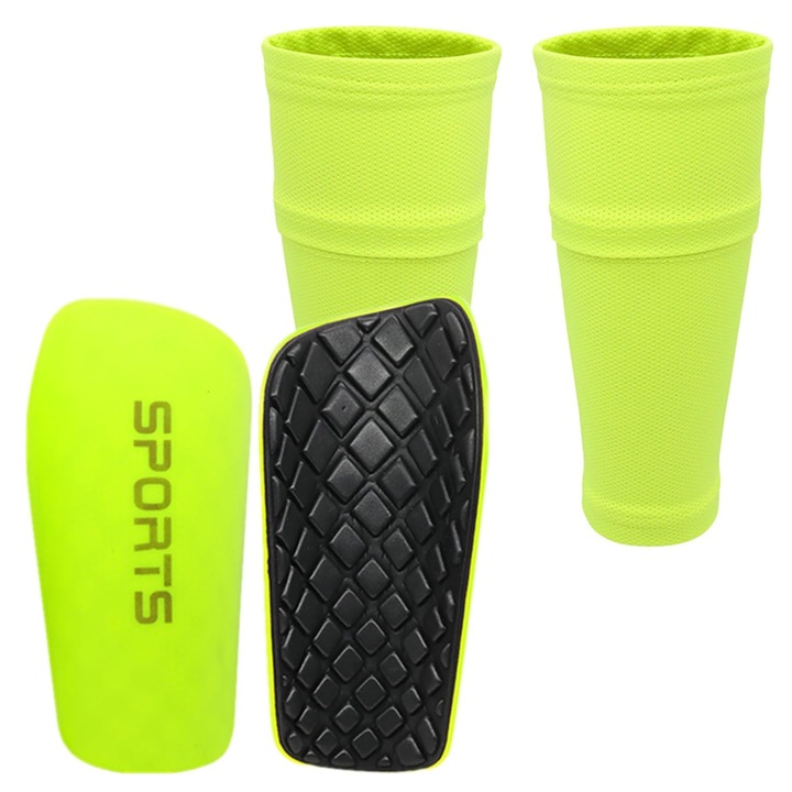 Set 2 Aparatori de Tibie TREXORA, Verde Fluorescent, pentru Fotbal si Baschet, pentru Adulti si Copii, M