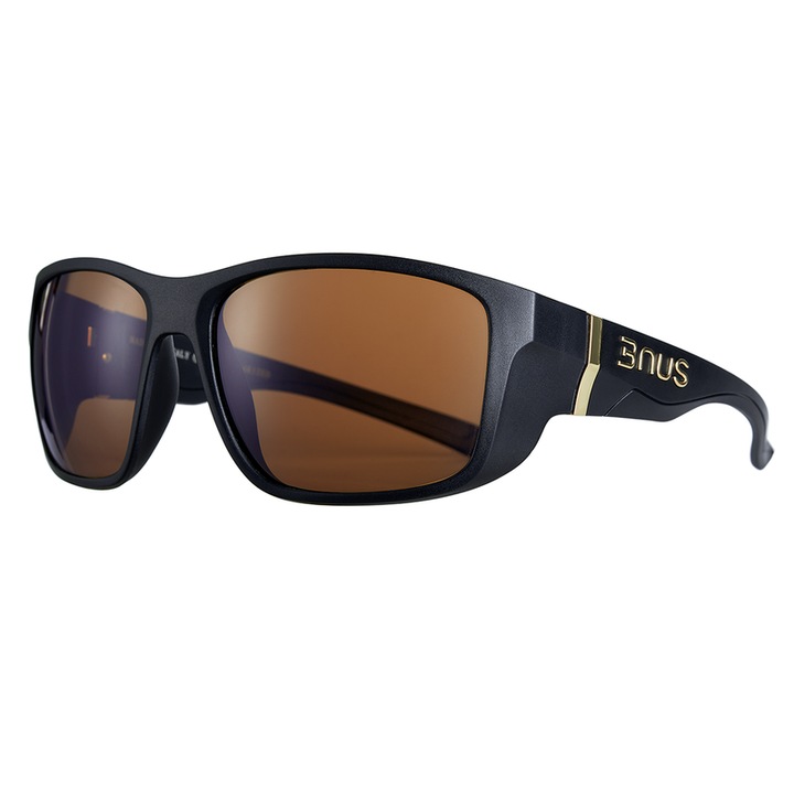 Ochelari de soare B.N.U.S, model B BURANO VISIONE, lentile polarizate, rezistenti la apa sarata, culoare negru/maro, dimensiuni standard.