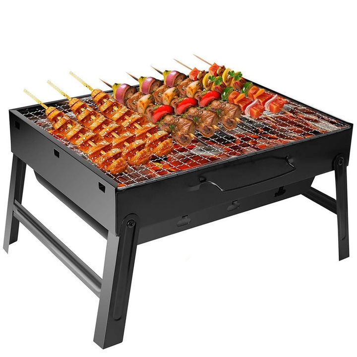 Преносима скара от неръждаема стомана, 40x27x20см, сгъваема конструкция, за къмпинг и пикник