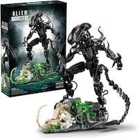 Set de constructie Alien, 958 piese, cu suport si facehugger, Figurina Action Xenomorph, 29.5x24x10.5cm, Jucarie Horror pentru Adulti, Cadou Fanilor Alien