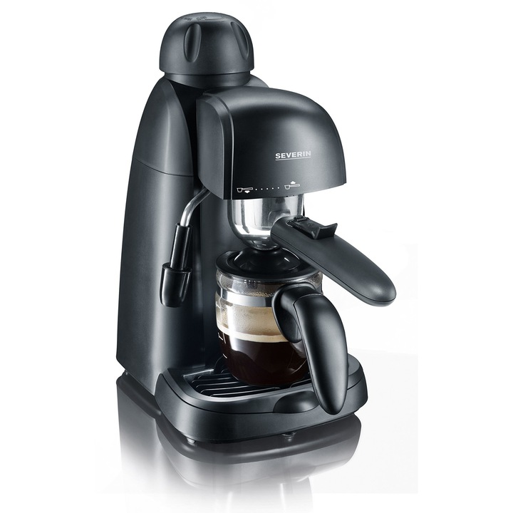 Espressor SEVERIN, aparat de cafea mic pentru pana la 4 cesti de espresso, aparat de cafea cu spuma de lapte pentru specialitati cafea-lapte, ideal pentru single, negru, KA 5978