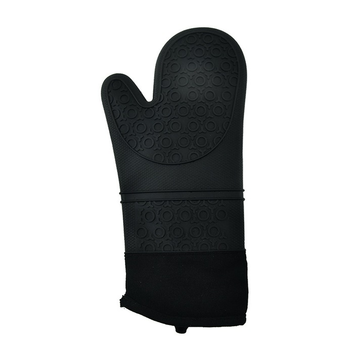 Szilikon sütőkesztyű, hő- és vízálló, 1 pár, 37.3x18x14cm, fekete