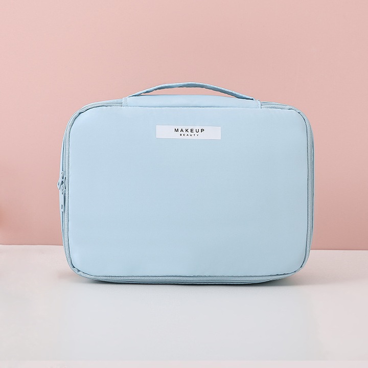 Kozmetikai táska, kék, 23x16,5x18cm, ecsettartó rekesszel, 1 db-os szett