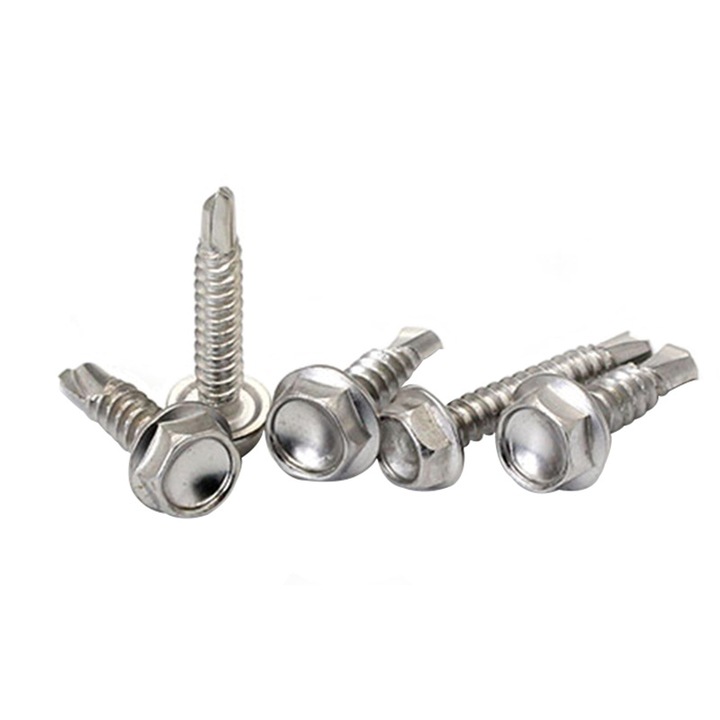 Set 10 suruburi auto-perforante din otel inoxidabil cu cap hexagonal, diametru 10, 16 filete