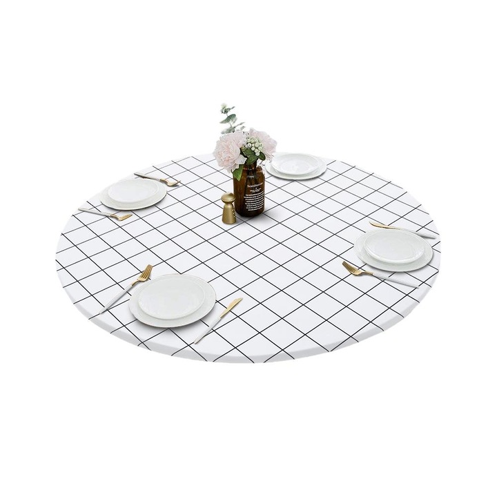 Fete de masa din poliester, 80x80 cm, Alb/Negru