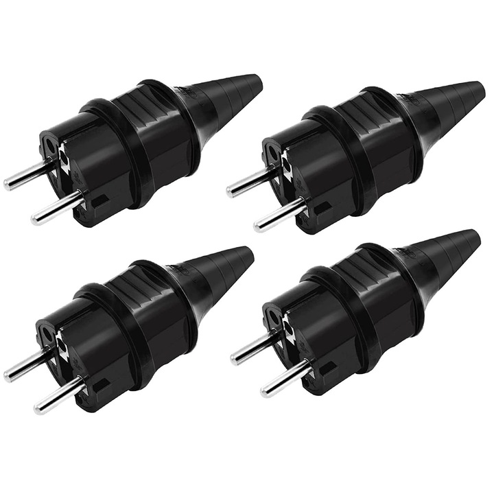 Set prize electrice de schimb, 4 buc, contact de pamant din cauciuc, 250V/16A, IP44, rezistente la apa, negre