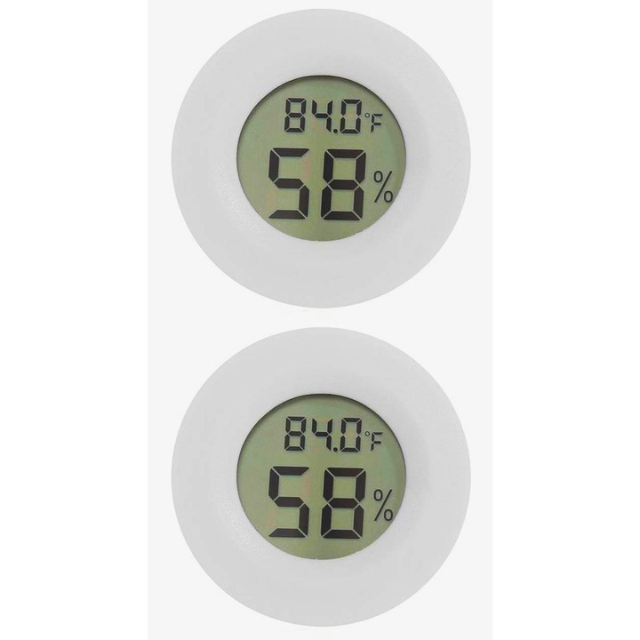 Termometru hygrometru digital rotund, set 2 buc, alb, dimensiuni mici