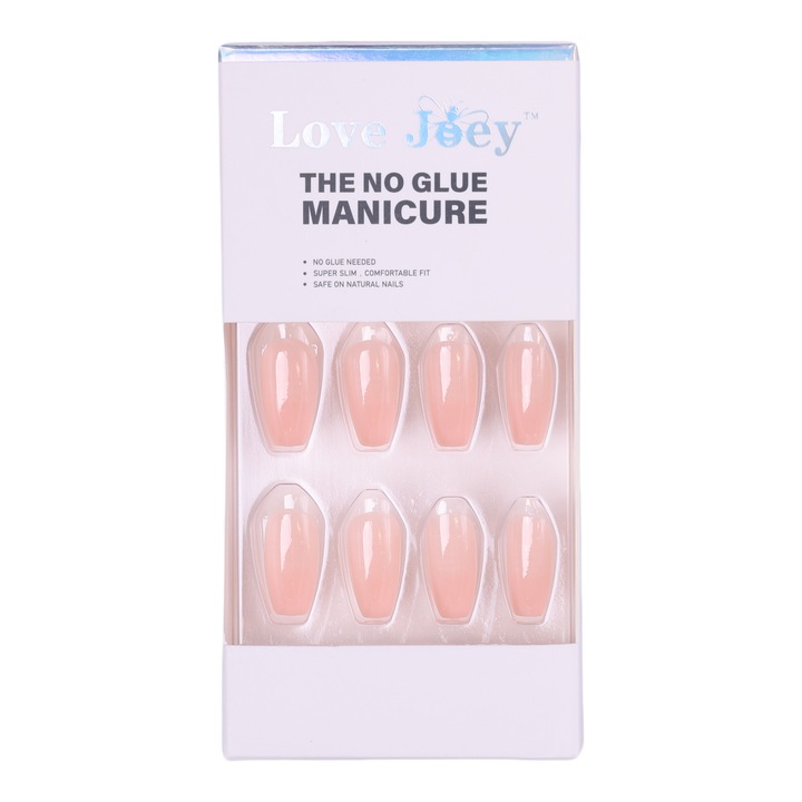 Set Unghii False Reutilizabile, LOVE JOEY,28 bucati, Unghii False Tip Press-On, Aplicare Usoara Fara Salon, Rezistente si Elegante, Nude rose