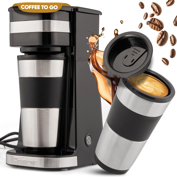 Кафе машина Clatronic, Coffee To Go Cup 400 ml, постоянен филтър, кана от неръждаема стомана, 1500 W