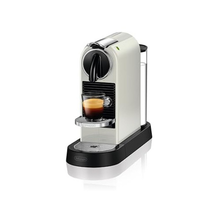 Aparat de cafea cu capsule Nespresso De'Longhi EN167.W Citiz, pompa de inalta presiune si control ideal al caldurii fara Aeroccino (spumant de lapte), functie de economisire a energiei, 1260W, 37, 4 x 11, 9 x 25, 5 cm, alb crem