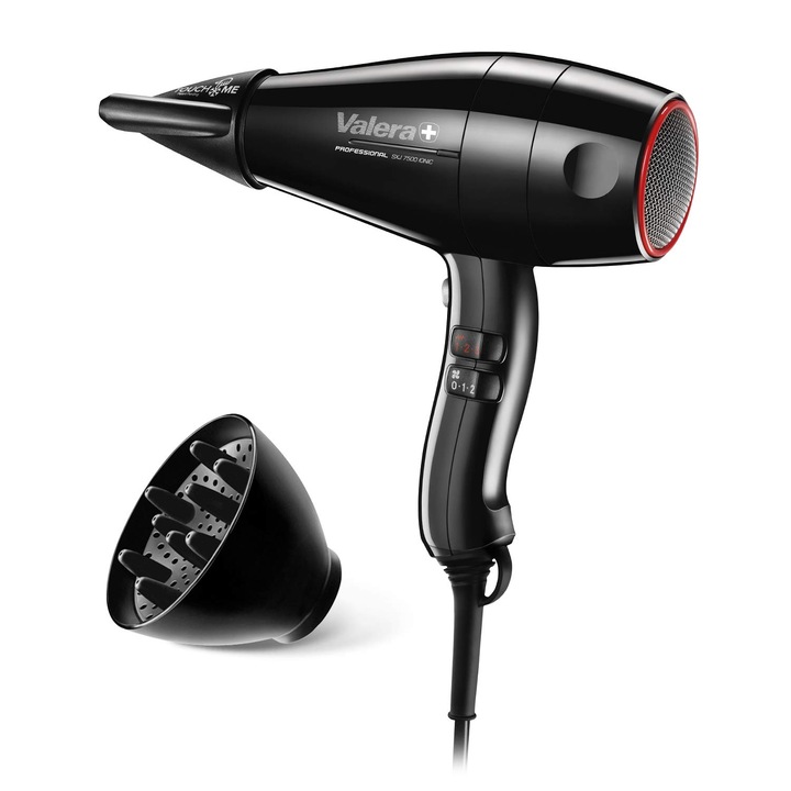 Valera Swiss Silent Jet Light 7500 professzionális hajszárító, erős PM-Pro motorral, 3 hőmérséklet-beállítással, iongenerátorral, szuper-flexibilis, csavarodásmentes kábellel, 2000 W, fekete