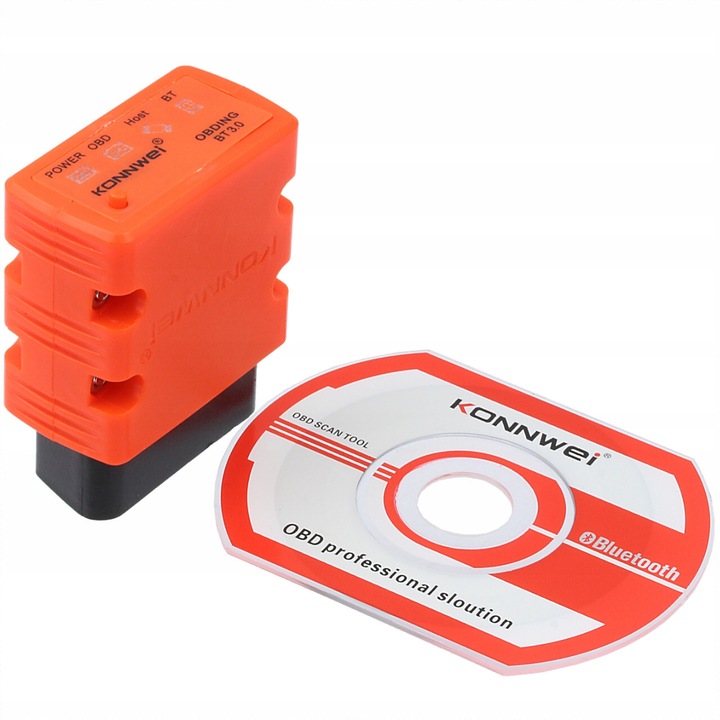 Konnwei Bluetooth 3.0 + CD OBD2 интерфейсен комплект, Me Premium, Kw902, личен автомобил, универсален, следпродажбен, 16-пинов диагностичен конектор, Bluetooth версия 3.0, сигнализиращи светодиоди: напрежение, 47 x 25 x 58 mm