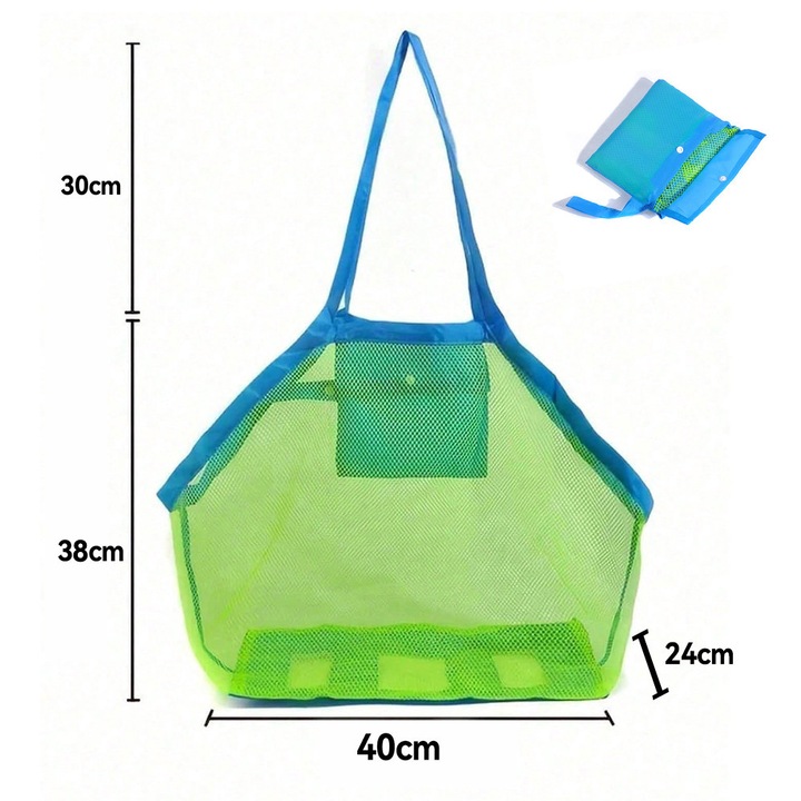 Geanta de plaja, TREXORA, capacitate mare, design din plasa respirabila, 40x38x24cm, verde