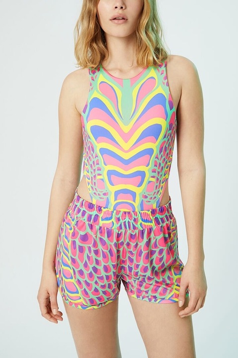 Bluza tip body cu imprimeu abstrac, Multicolor, XL