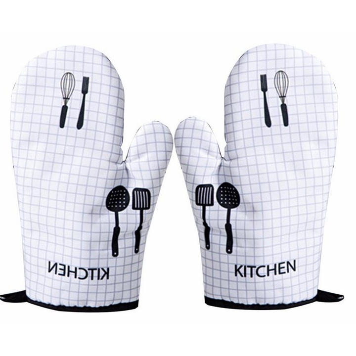 Konyhai kesztyű szett, bélelt, hőálló, fehér, 26.3x20.5cm