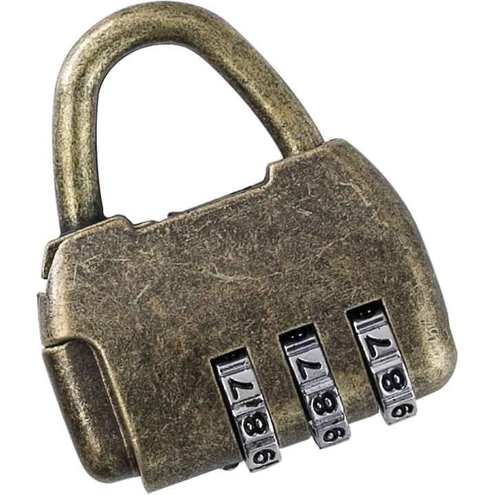 Малък декоративен катинар от златист метал, винтидж дизайн, регулируема комбинация, 4.3x3.5x1.2см