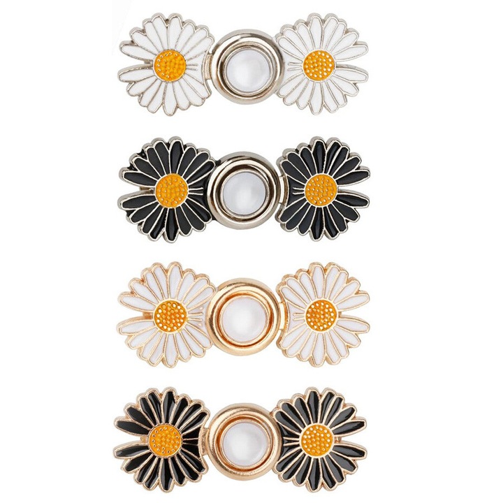 Set de 4 accesorii ajustabile pentru pantaloni, flori margarete, fara cusut, multicolor