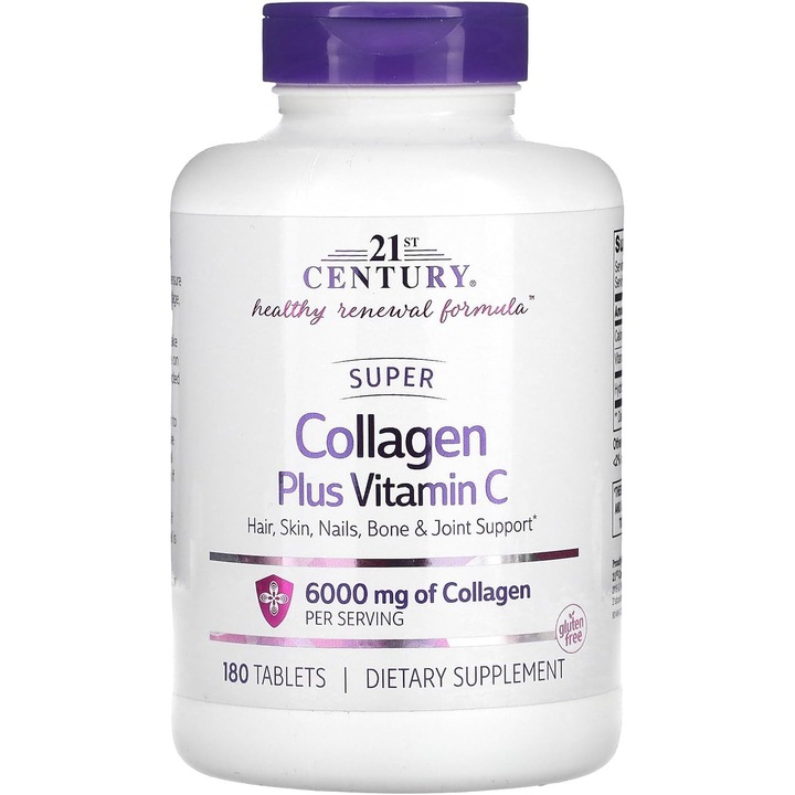 Supliment alimentar, 21st Century, Super Colagen + Vitamina C - 180 tabs