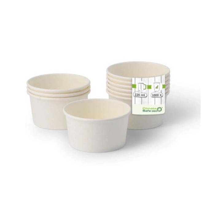 Cupe de hartie albe pentru deserturi de inghetata eco de unica folosinta 220ml 50pcs