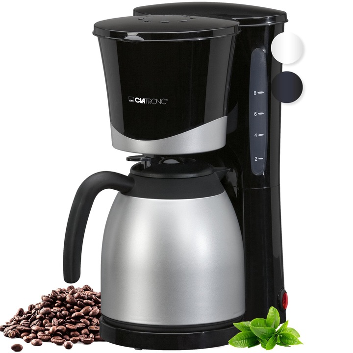 Aparat de cafea Clatronic® cu termos, pentru 8-10 cesti de cafea, fara pierderi de temperatura, Aparat de cafea cu filtru, 1 litru, Aparat de cafea, Aparat de cafea cu filtru cu termos, KA 3327 negru
