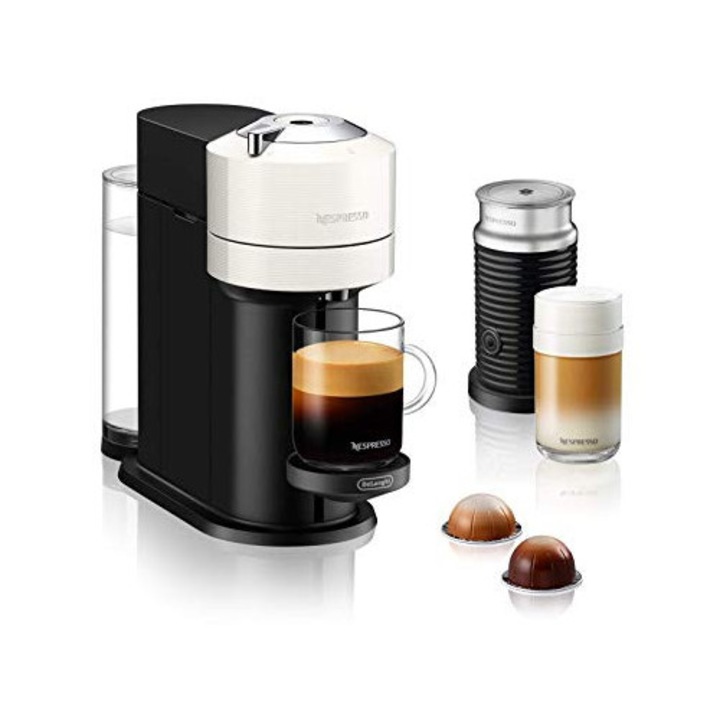Aparat de cafea Nespresso De'Longhi ENV 120.WAE Vertuo Next cu spuma de lapte Aeroccino, alb